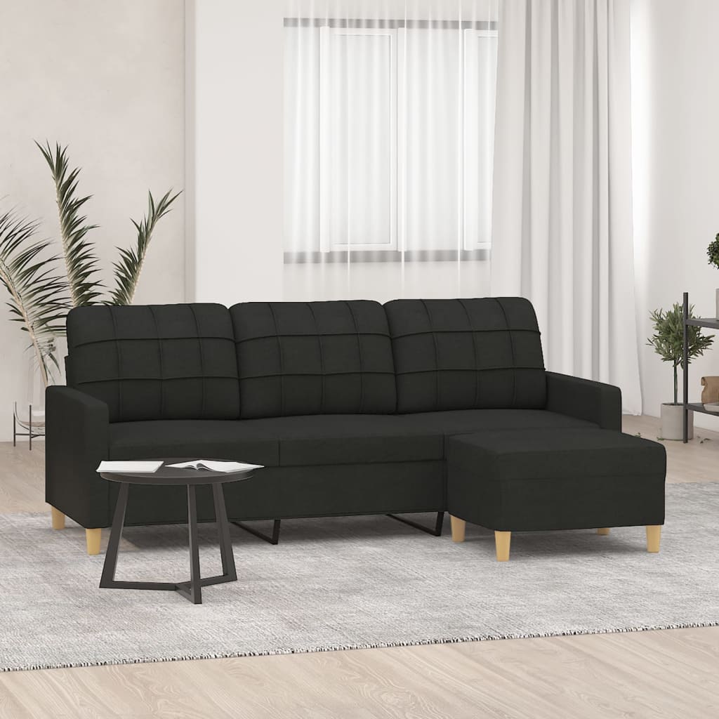 3-personers sofa med fodskammel 180 cm sort