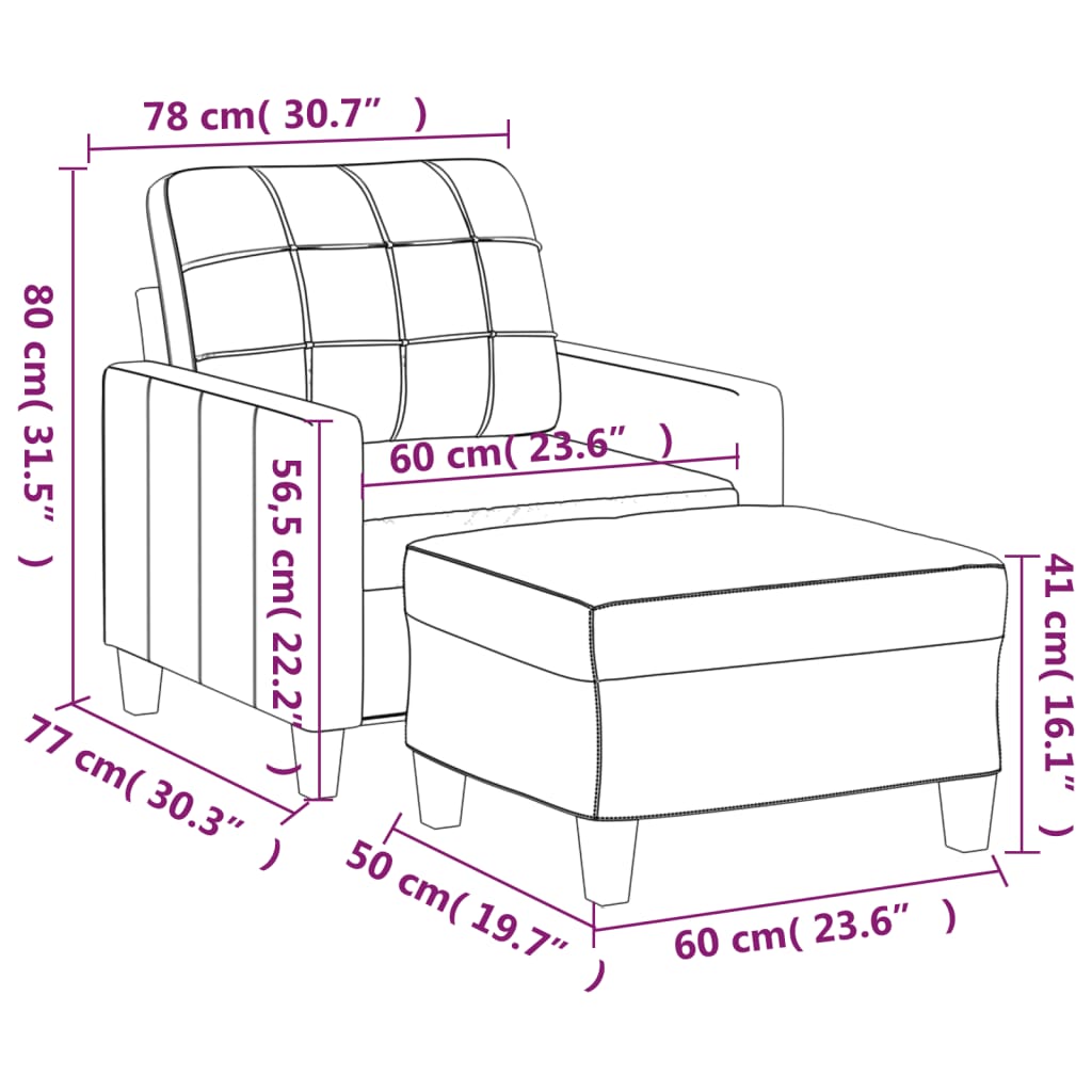 sofastol med fodskammel 60 cm kunstlæder Vinrød