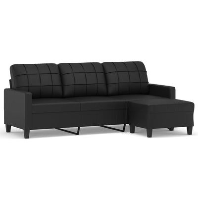 3-personers sofa med fodskammel 180 cm kunstlæder sort