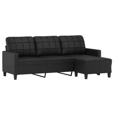 3-personers sofa med fodskammel 180 cm kunstlæder sort