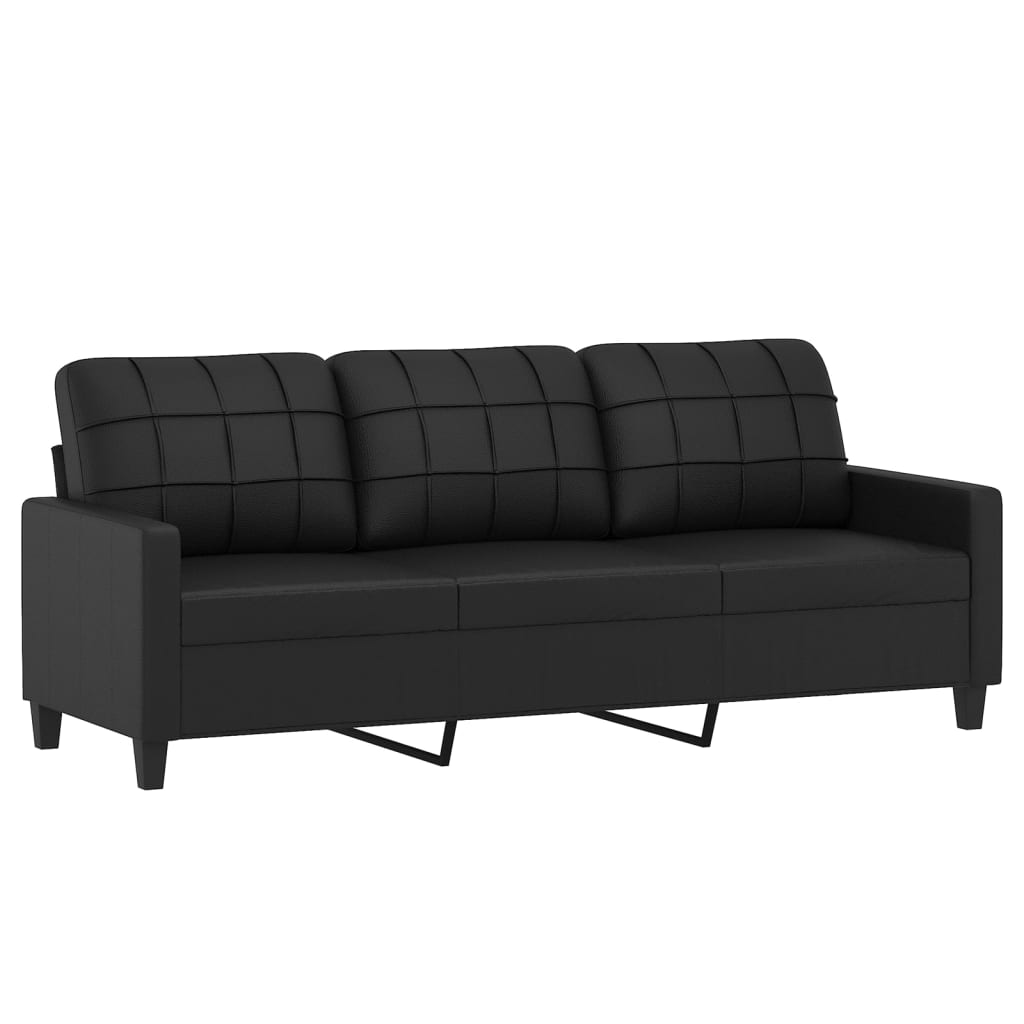 3-personers sofa med fodskammel 180 cm kunstlæder sort