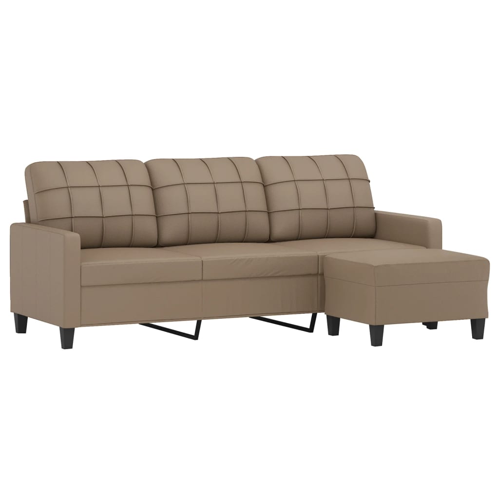 3-personers sofa med fodskammel 180 cm kunstlæder cappuccino