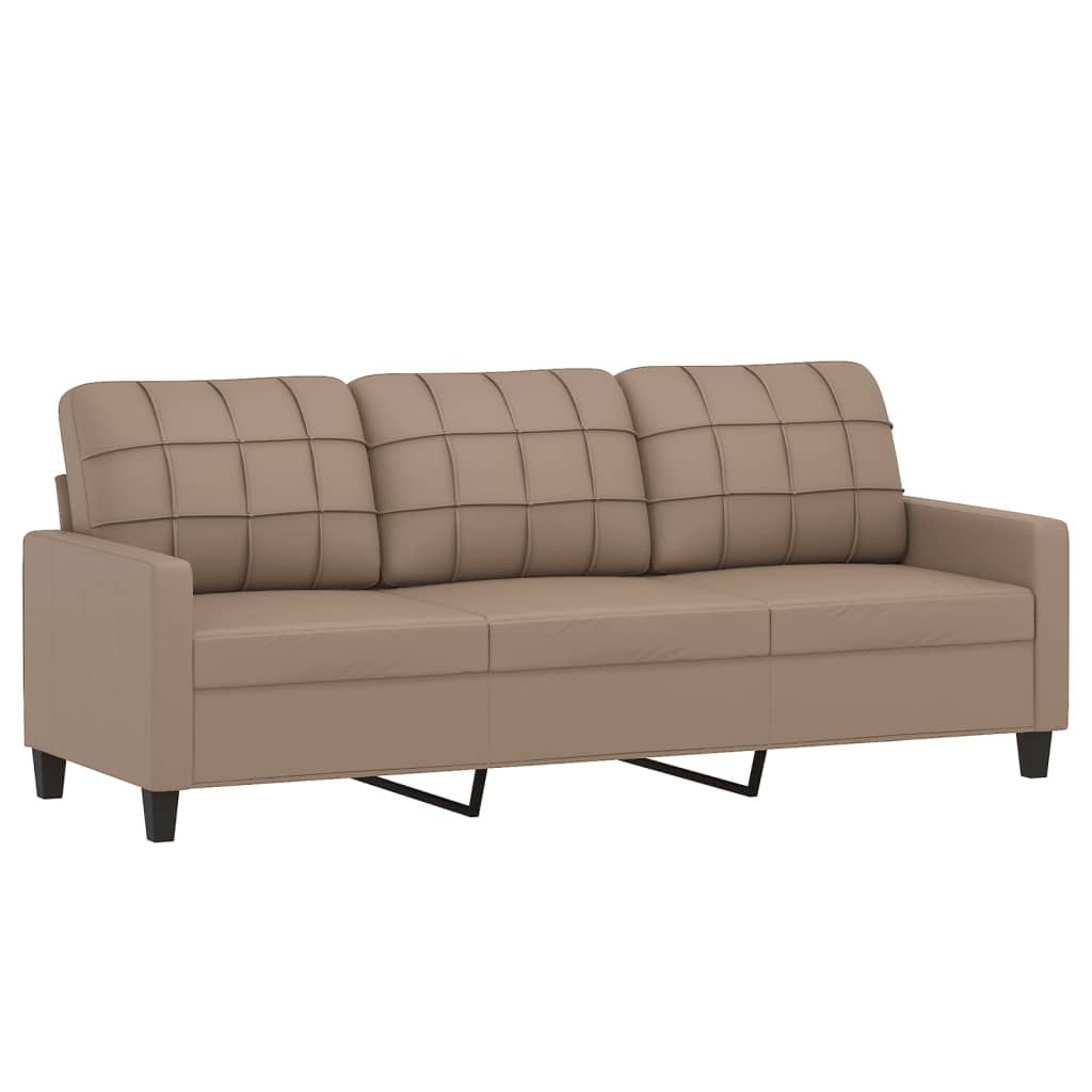 3-personers sofa med fodskammel 180 cm kunstlæder cappuccino