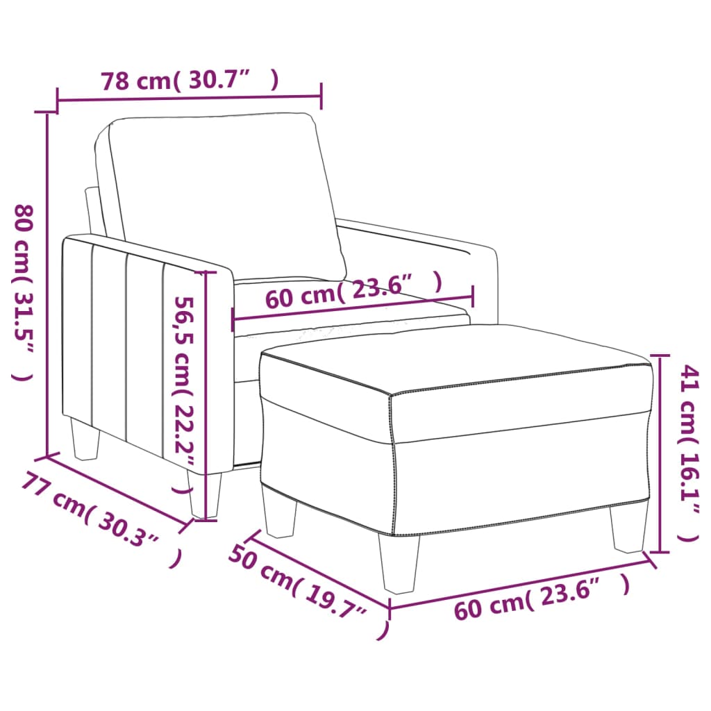 sofastol med fodskammel 60 cm kunstlæder Vinrød