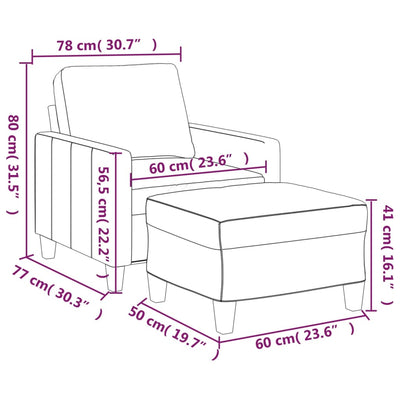 sofastol med fodskammel 60 cm kunstlæder Vinrød