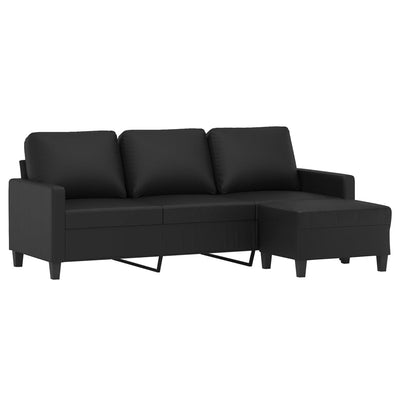 3-personers sofa med fodskammel 180 cm kunstlæder sort