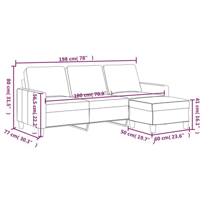 3-personers sofa med fodskammel 180 cm kunstlæder sort