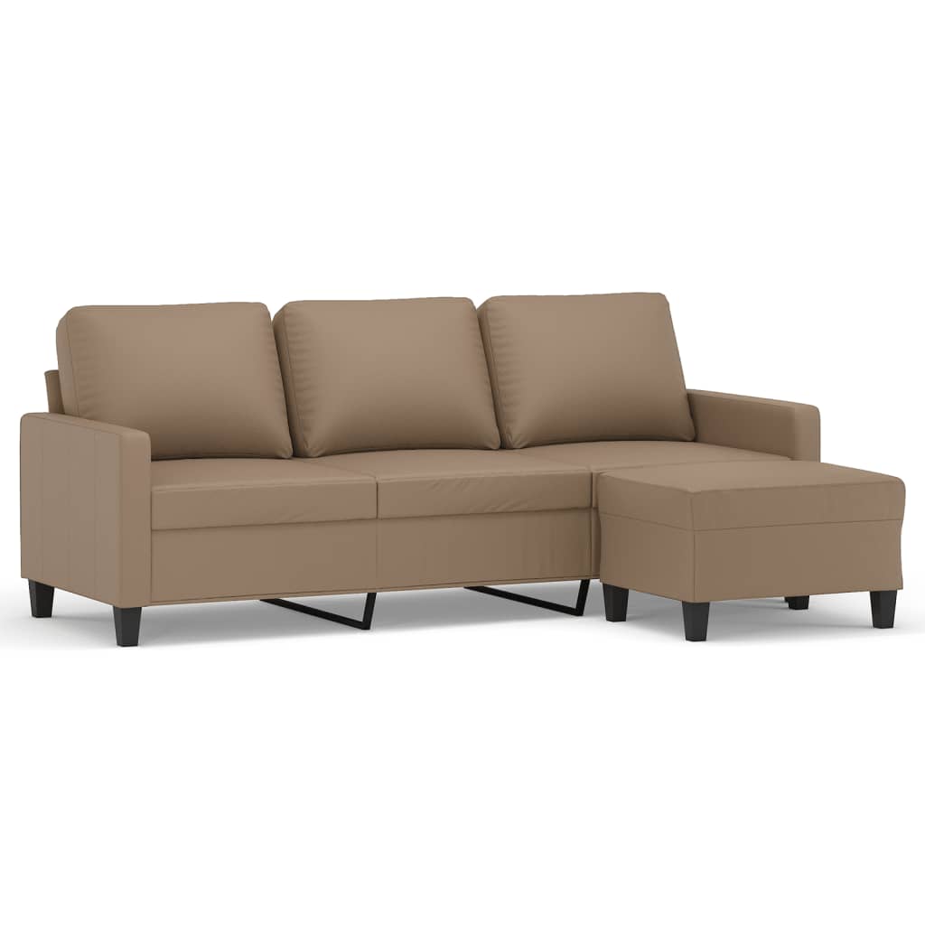 3-personers sofa med fodskammel 180 cm kunstlæder cappuccino