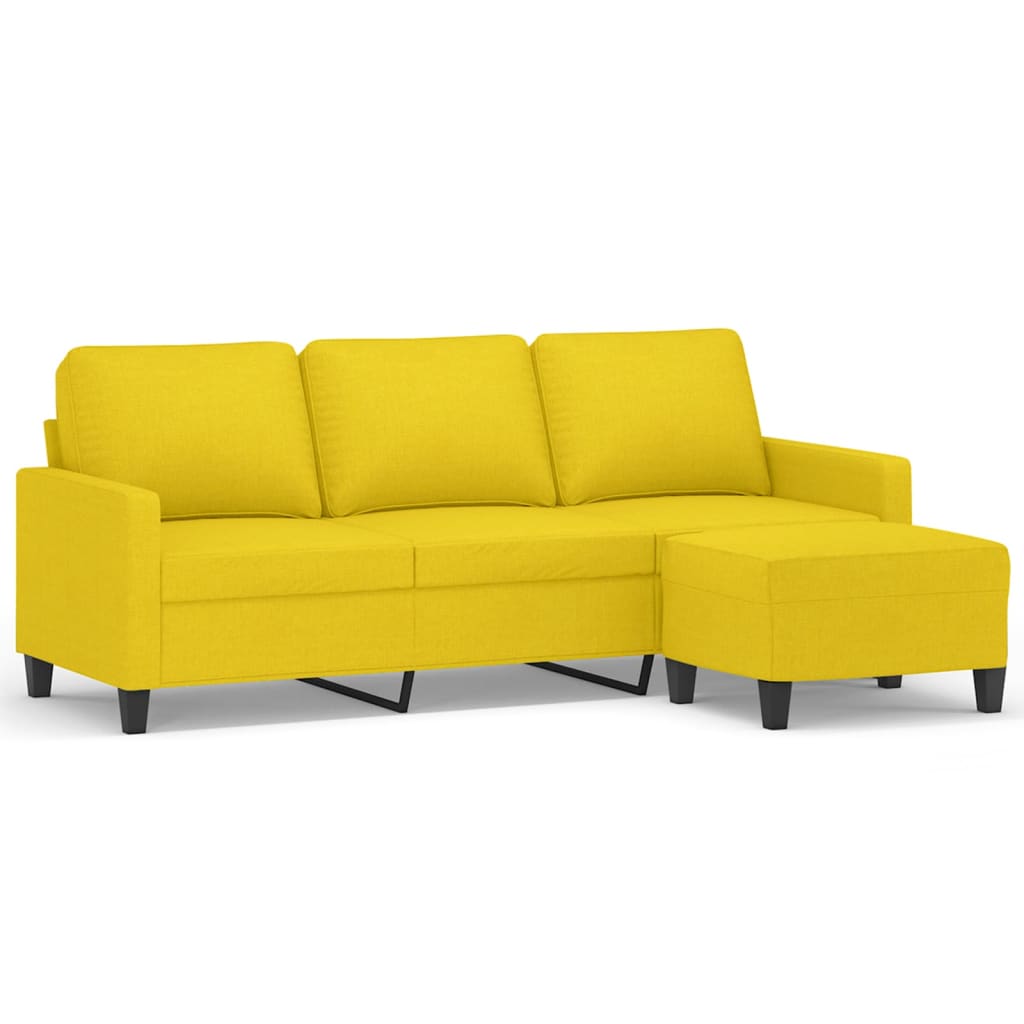 3-personers sofa med fodskammel 180 cm stof lysegul