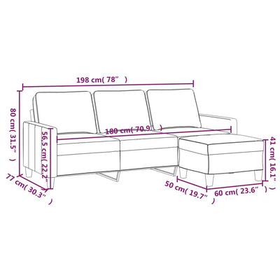 3-personers sofa med fodskammel 180 cm stof lysegul