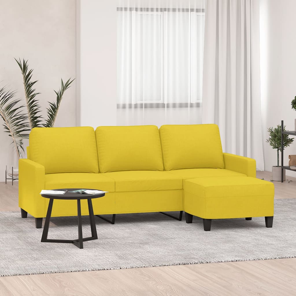 3-personers sofa med fodskammel 180 cm stof lysegul