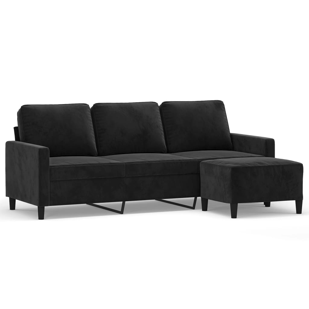 3-personers sofa med fodskammel 180 cm velour sort