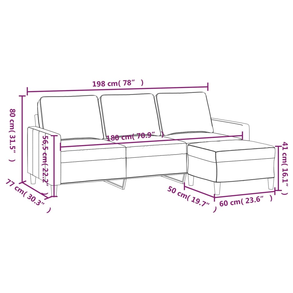 3-personers sofa med fodskammel 180 cm velour sort