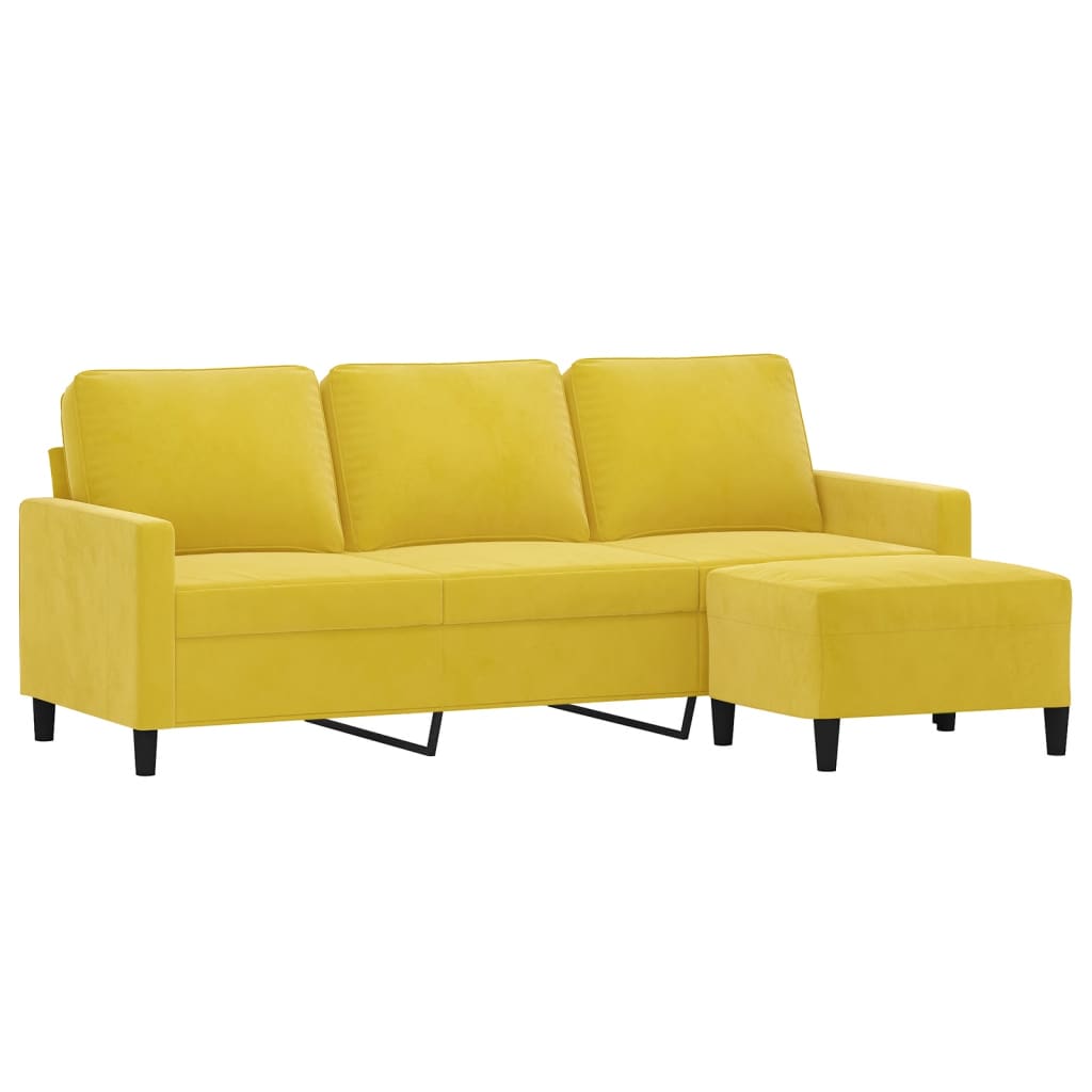 3-personers sofa med fodskammel 180 cm velour gul