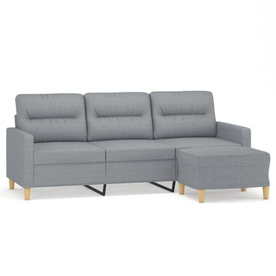 3-personers sofa med fodskammel 180 cm stof Lysegrå