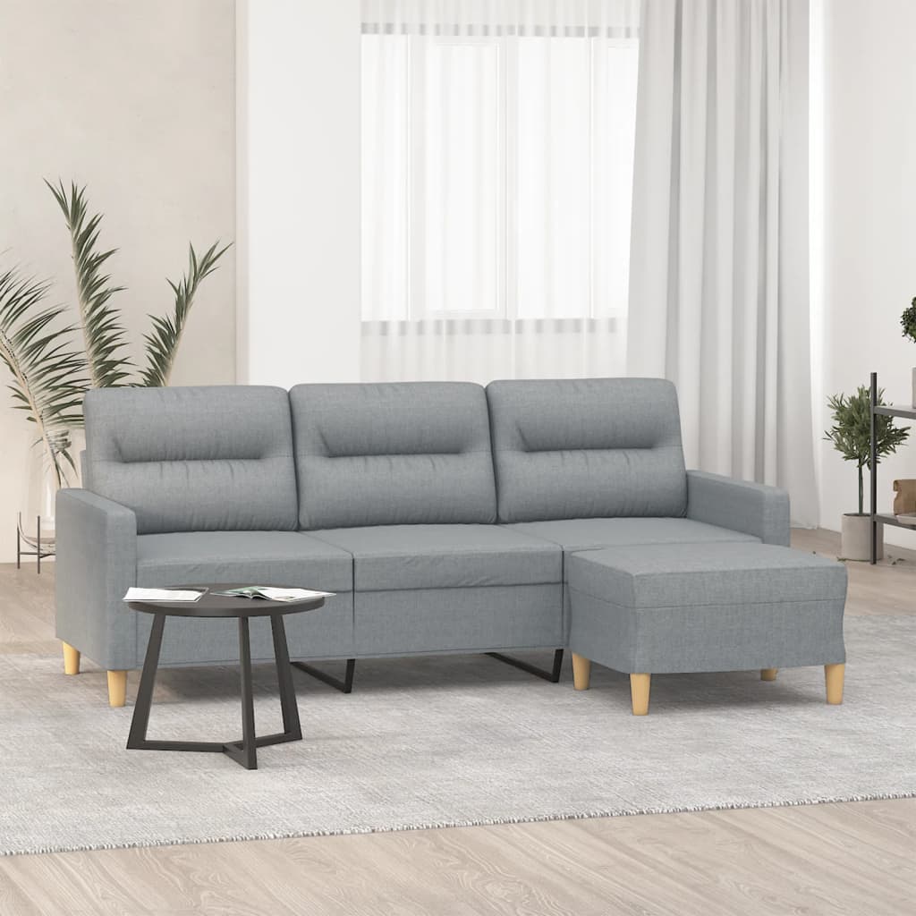 3-personers sofa med fodskammel 180 cm stof Lysegrå