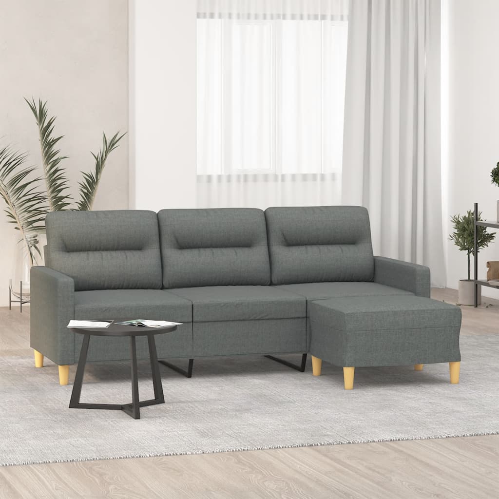 3-personers sofa med fodskammel 180 cm stof Mørkegrå