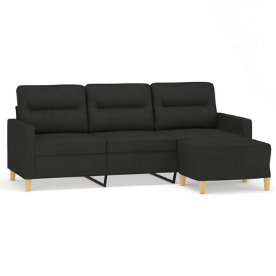 3-personers sofa med fodskammel 180 cm sort