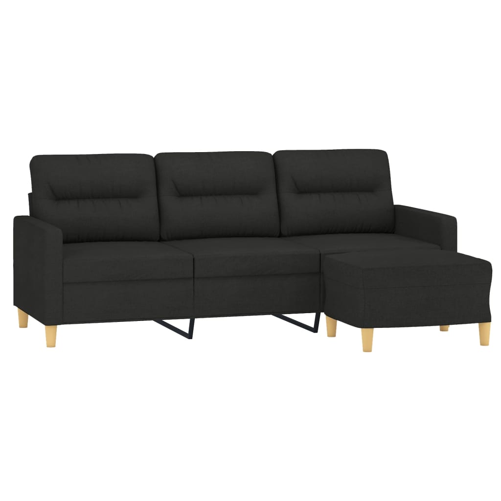 3-personers sofa med fodskammel 180 cm sort