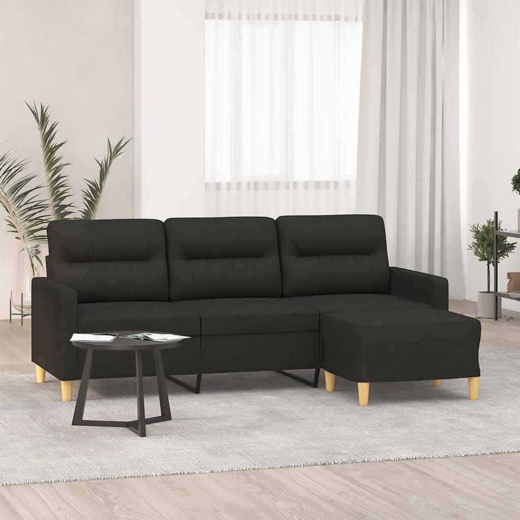 3-personers sofa med fodskammel 180 cm sort