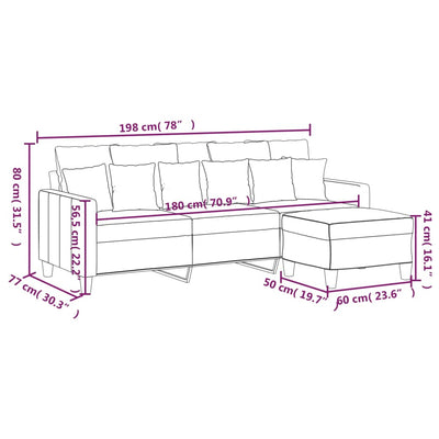 3-personers sofa med fodskammel 180 cm stof lysegul