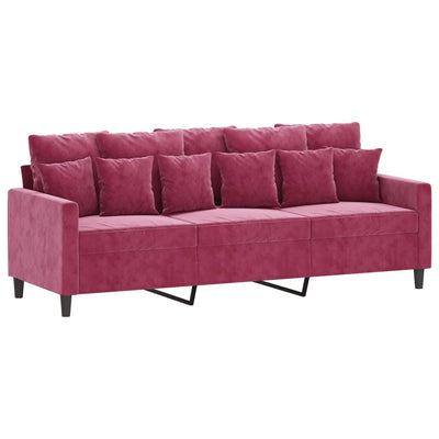 3-personers sofa med fodskammel 180 cm velour vinrød