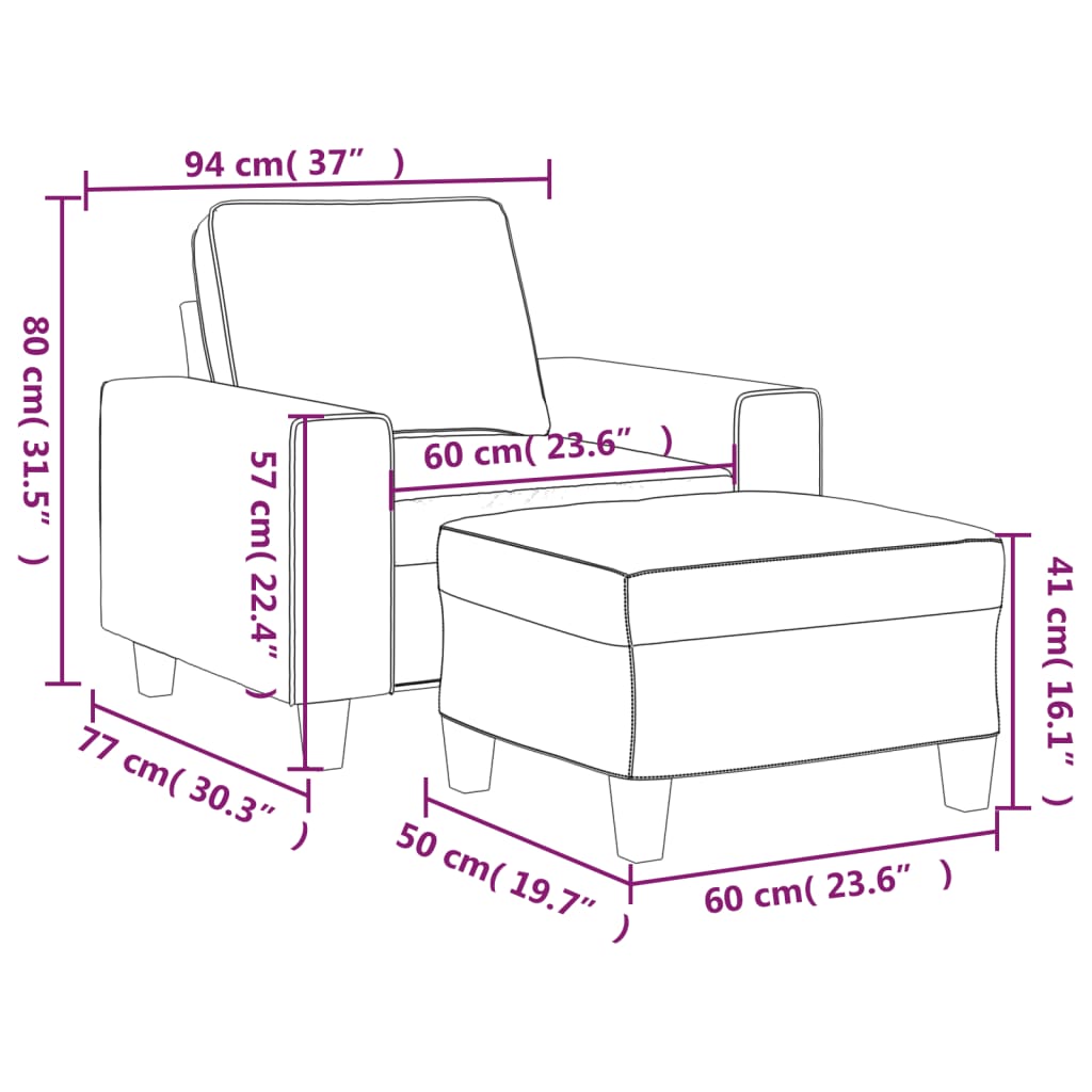 sofastol med fodskammel 60 cm stof Lysegul