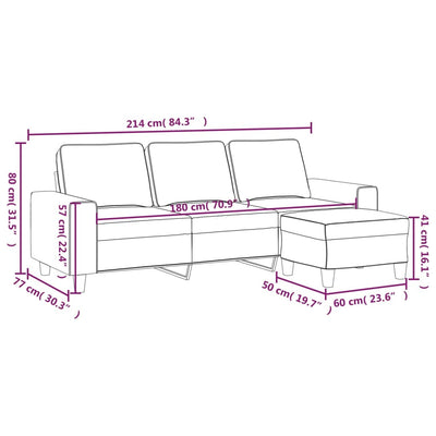 3-personers sofa med fodskammel 180 cm stof lysegul