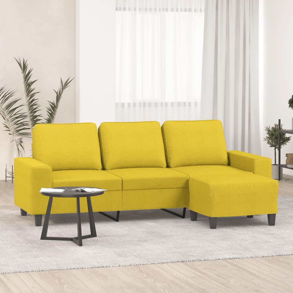 3-personers sofa med fodskammel 180 cm stof lysegul