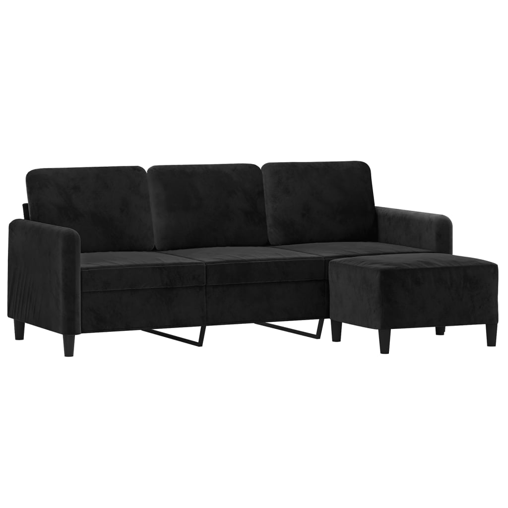 3-personers sofa med fodskammel 180 cm velour sort