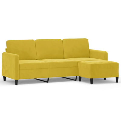 3-personers sofa med fodskammel 180 cm velour gul