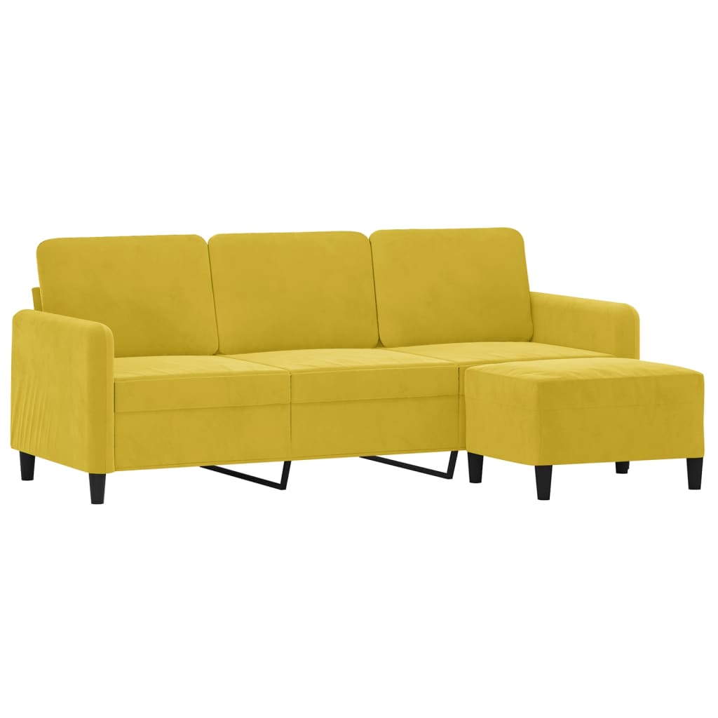 3-personers sofa med fodskammel 180 cm velour gul