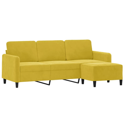 3-personers sofa med fodskammel 180 cm velour gul