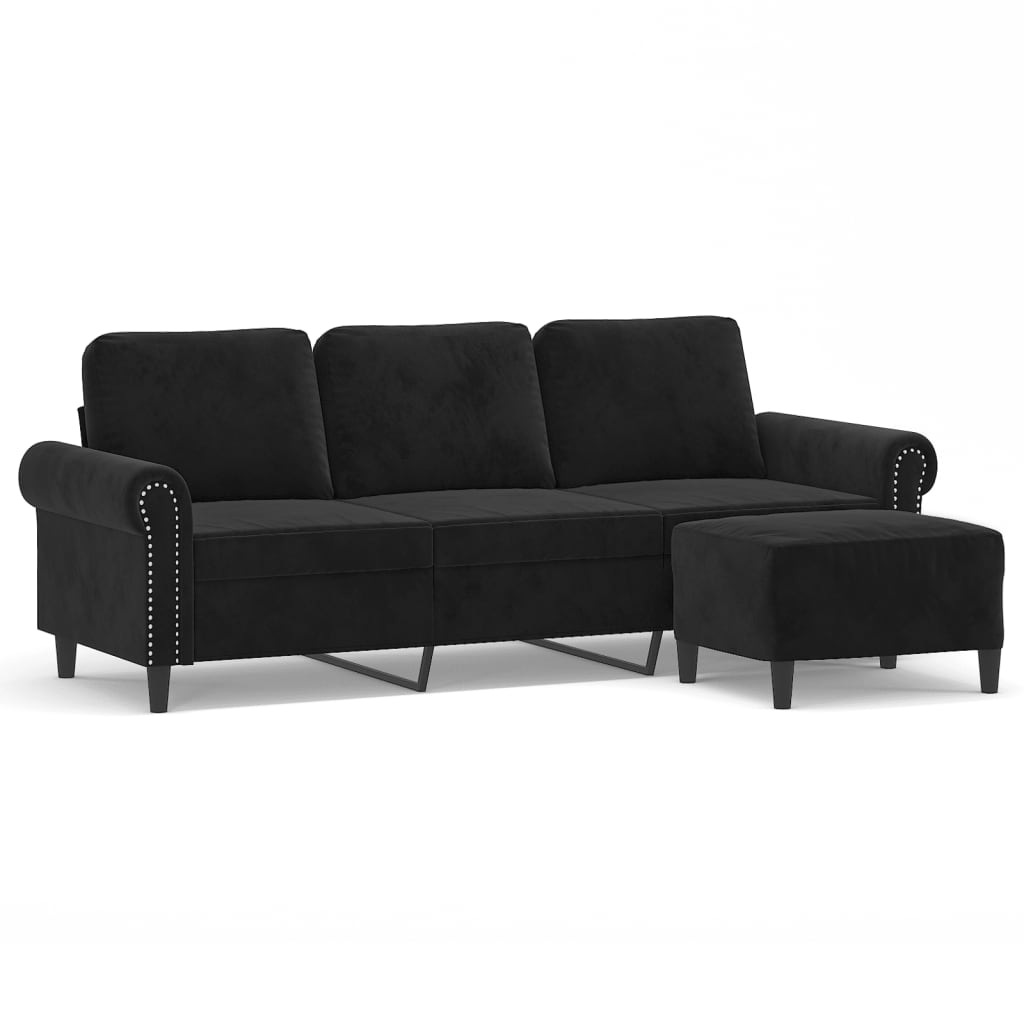 3-personers sofa med fodskammel 180 cm velour sort