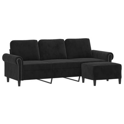 3-personers sofa med fodskammel 180 cm velour sort