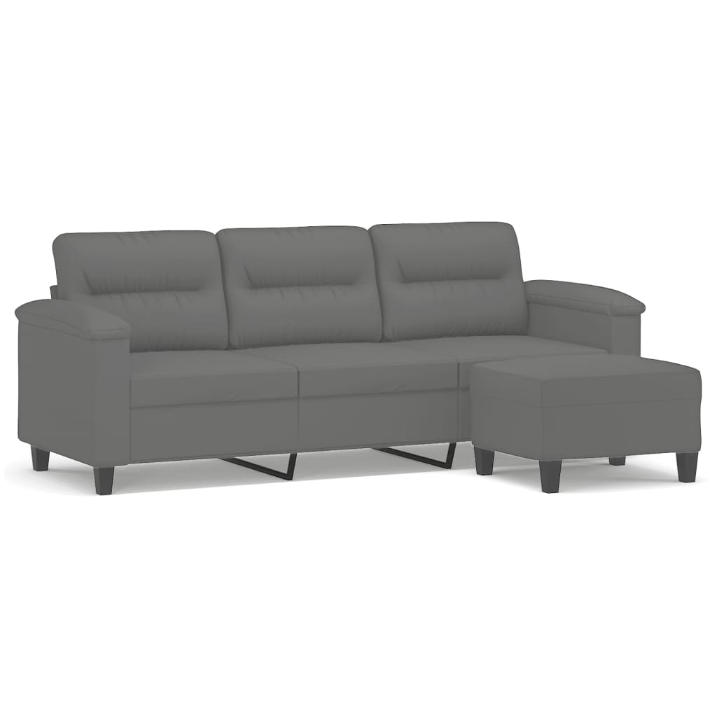 3-personers sofa med fodskammel 180 cm mikrofiberstof mørkegrå