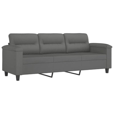 3-personers sofa med fodskammel 180 cm mikrofiberstof mørkegrå