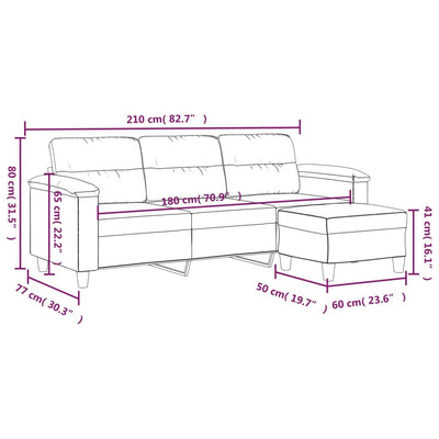 3-personers sofa med fodskammel 180 cm mikrofiberstof mørkegrå