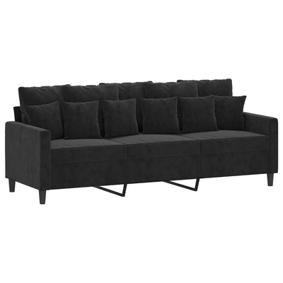 sofasæt 3 dele med hynder velour sort