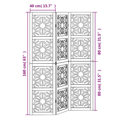 rumdeler 3 paneler massivt kejsertræ brun og sort