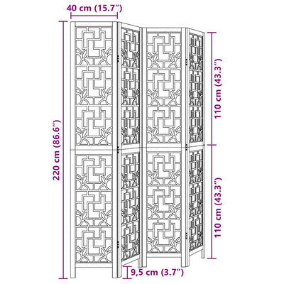 rumdeler 4 paneler massivt kejsertræ brun