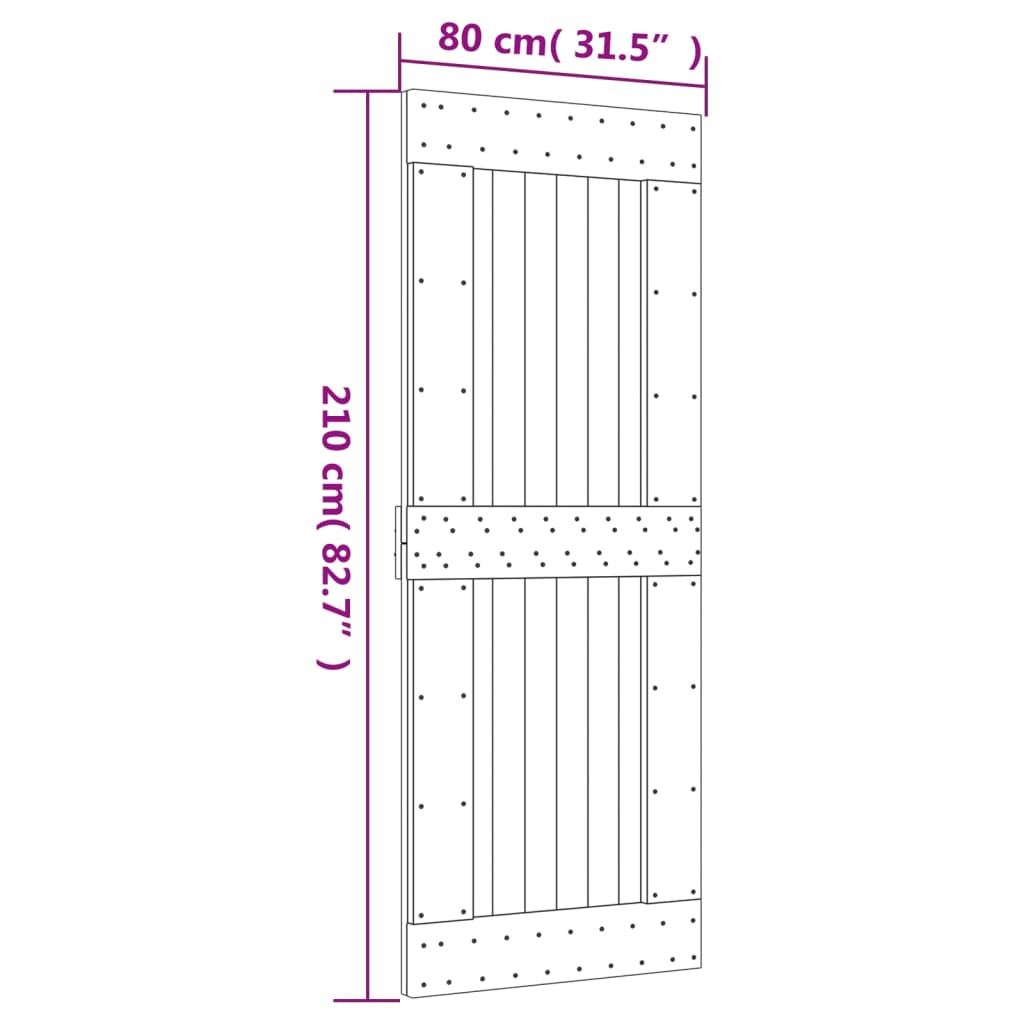 skydedør med monteringssæt 80x210 cm massivt fyrretræ