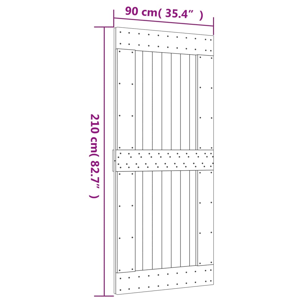 skydedør med monteringssæt 90x210 cm massivt fyrretræ