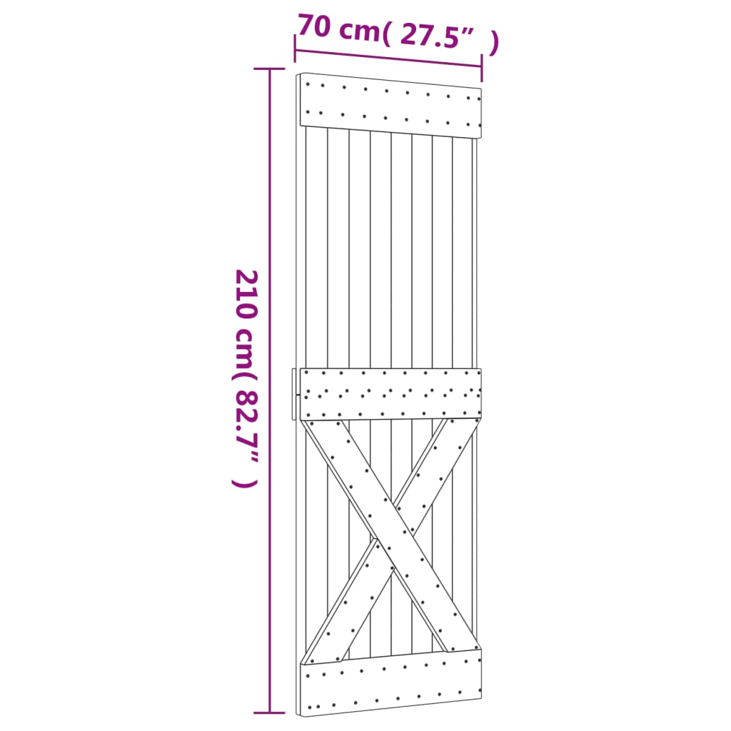 skydedør med monteringssæt 70x210 cm massivt fyrretræ