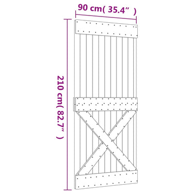 skydedør med monteringssæt 90x210 cm massivt fyrretræ