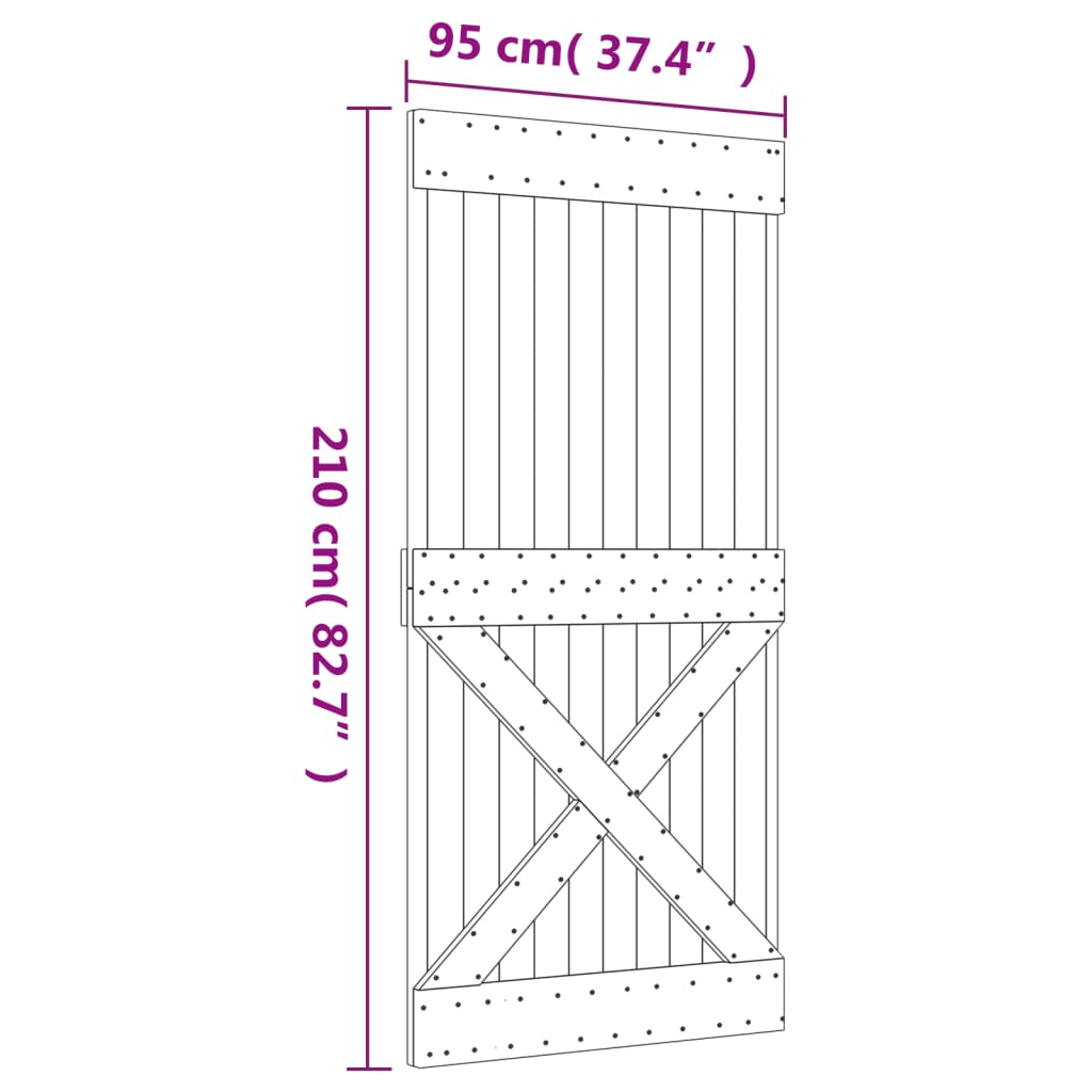 skydedør med monteringssæt 95x210 cm massivt fyrretræ