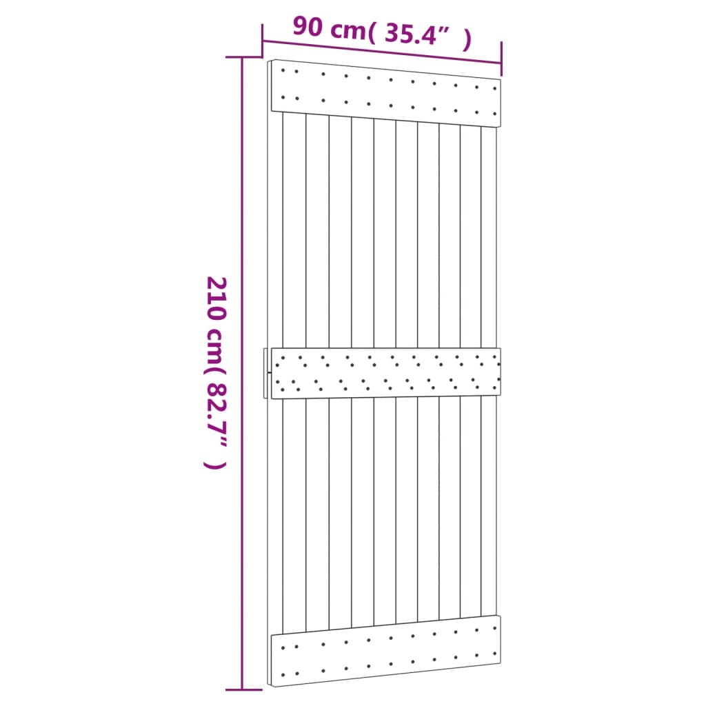 skydedør med monteringssæt 90x210 cm massivt fyrretræ