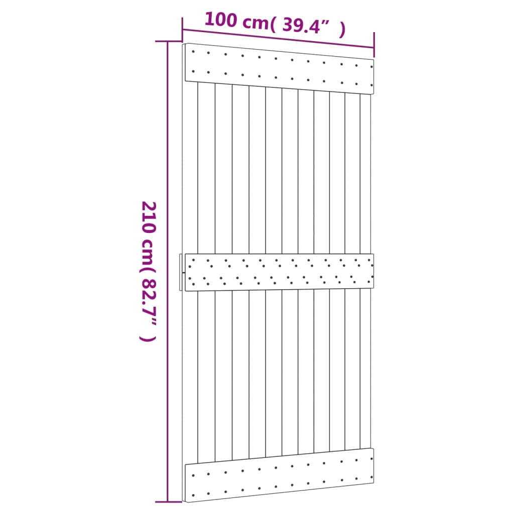 skydedør med monteringssæt 100x210 cm massivt fyrretræ