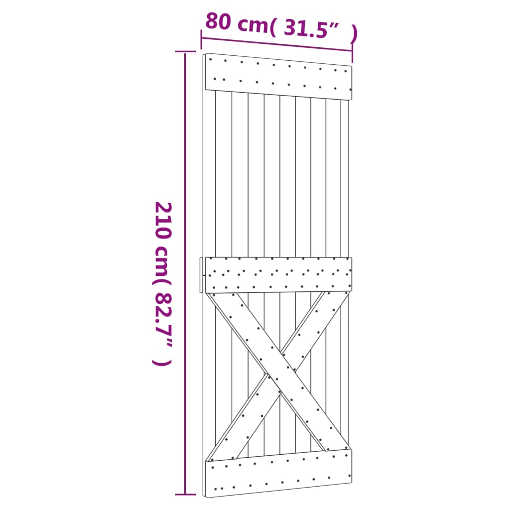 skydedør med monteringssæt 80x210 cm massivt fyrretræ