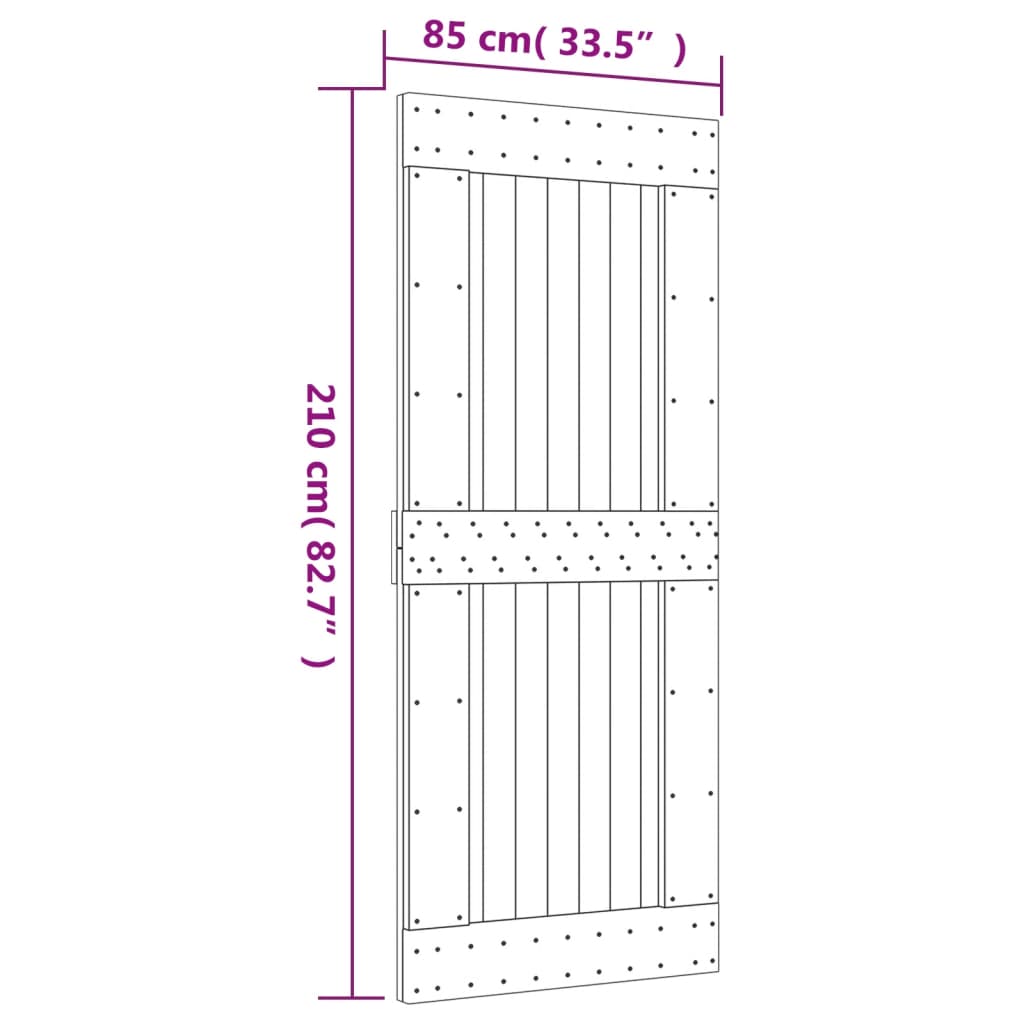 skydedør med monteringssæt 85x210 cm massivt fyrretræ